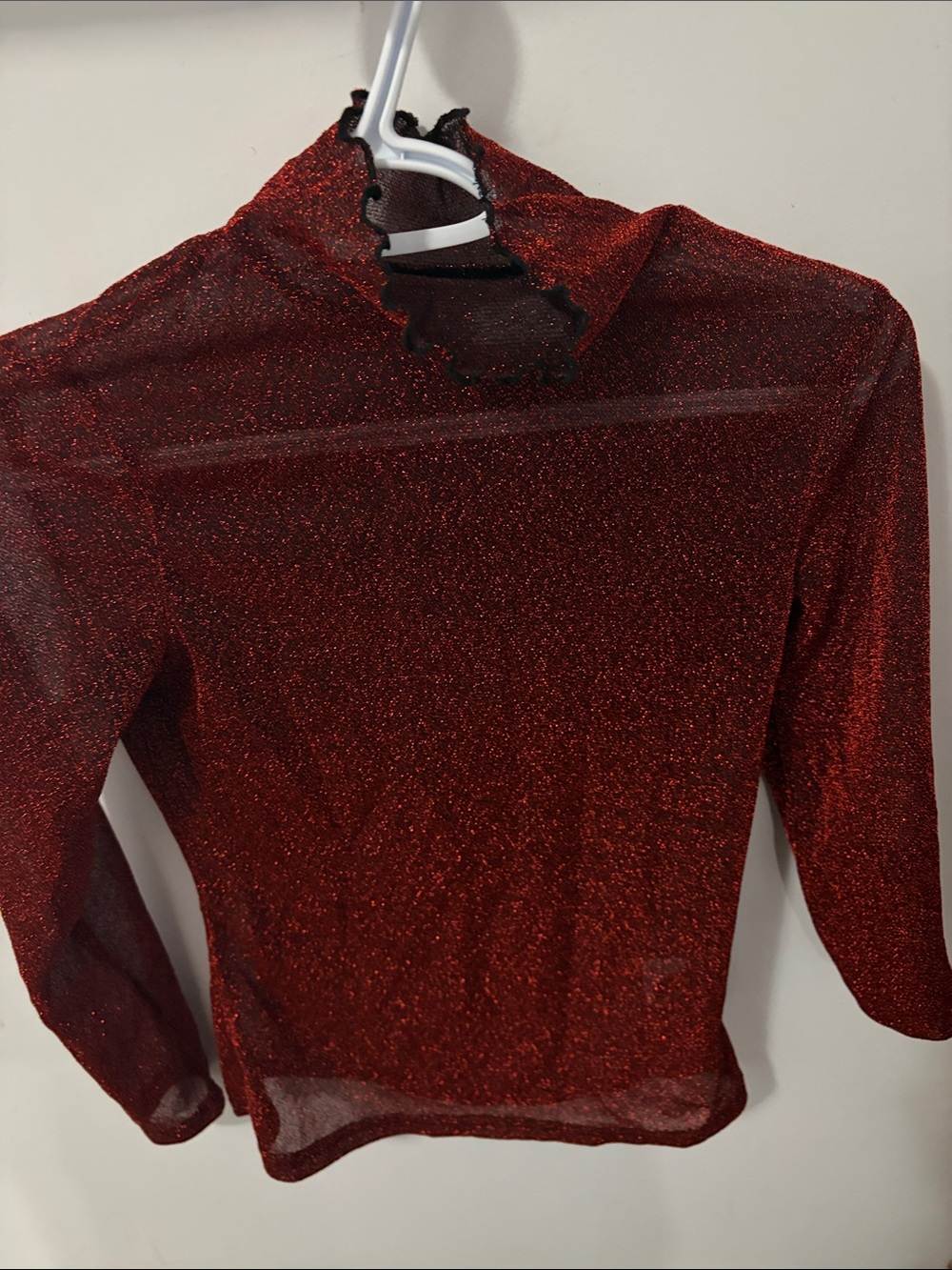 Women’s Red Shimmer Mock Neck Top